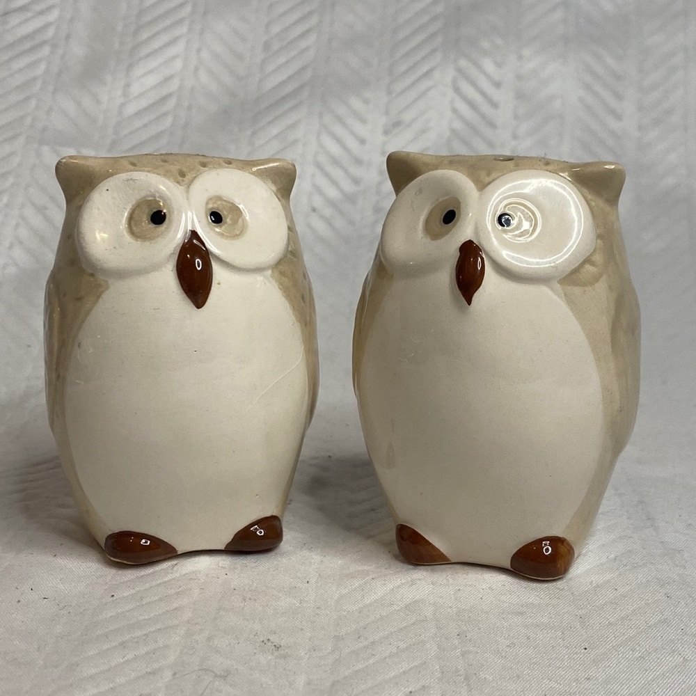 Ceramic painted owl salt pepper shaker.